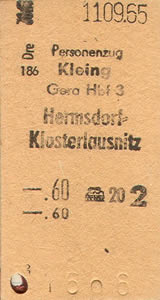 Fahrkarte von 1965 nach Gera