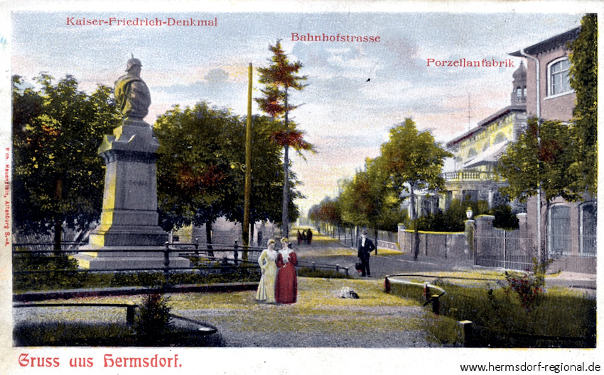 Alte Postkarte des Denkmales - heute Eisenberger Straße. Das gelbe Gebäude rechts ist die Villa Koch, ehemaliges Kulturhaus. 