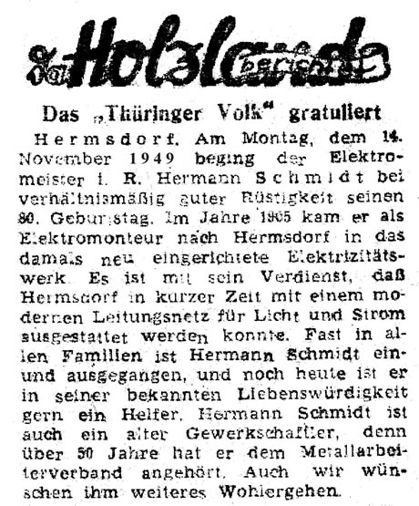 Anzeige aus der Tageszeitung "Thüringer Volk vom 14.11.1949