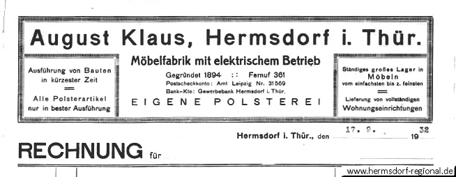 Rechnung der Firma aus dem Jahr 1932