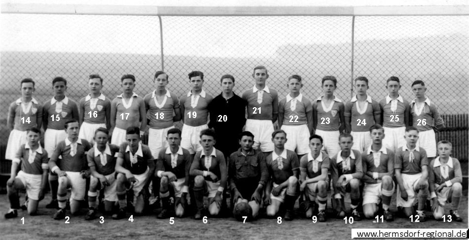 1936 / 1937 Sportclub Hermsdorf - Jugendmannschaft (hintere Reihe vermutlich Sportclub Jena) 