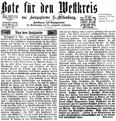 Bote für den Westkreis - Artikel vom 11.05.1926