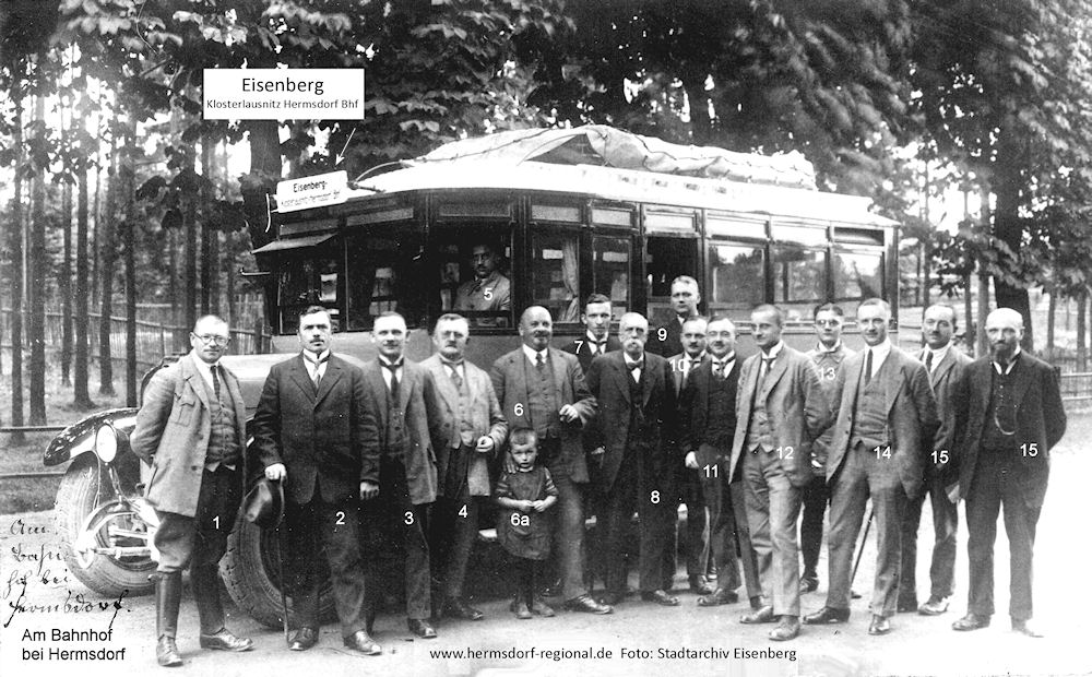 Erste Fahrt des Postautos zwischen, zwischen Eisenberg und Hermsdorf, am 11.07.1925.